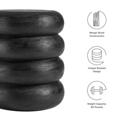Ellery Wirebrush Black Round Stacked Wood Side Table - Ornate Home