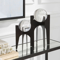Ellianna Black Crystal Spheres On Base (Set of 2) - Ornate Home