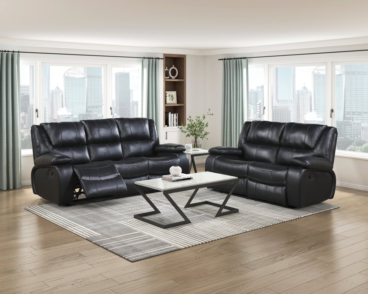 Ellicott Black Double Reclining Loveseat - Ornate Home