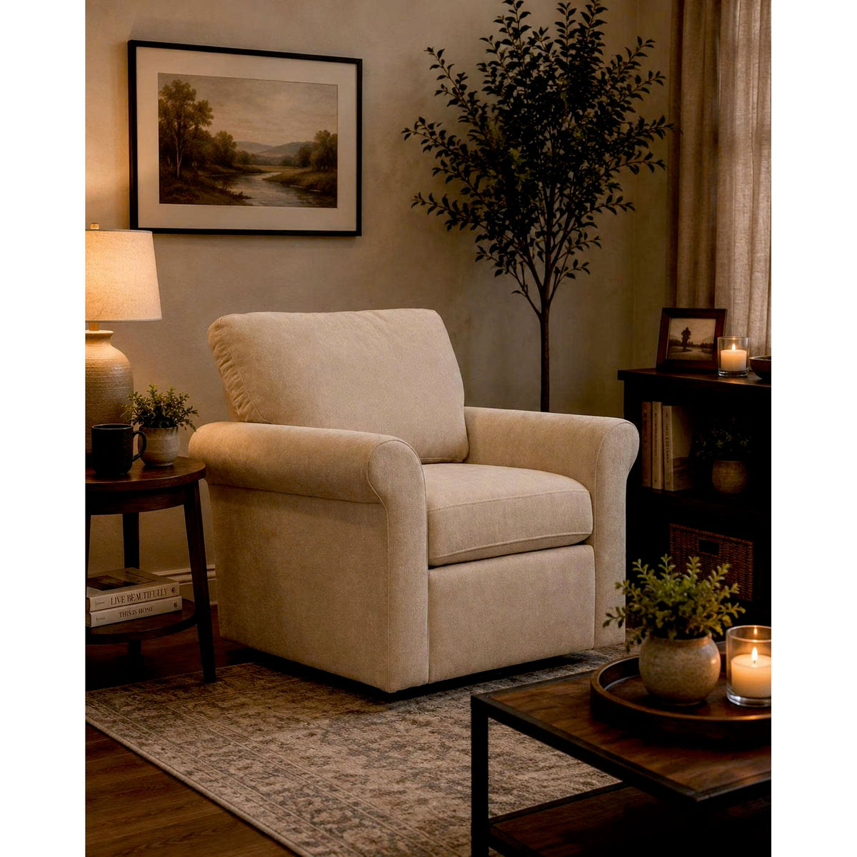 Ellington Dos Beige Swivel Chair - Ornate Home