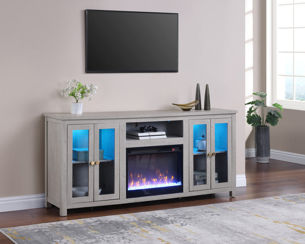 Ellington Light Gray 70"W Fireplace TV Stand - Ornate Home