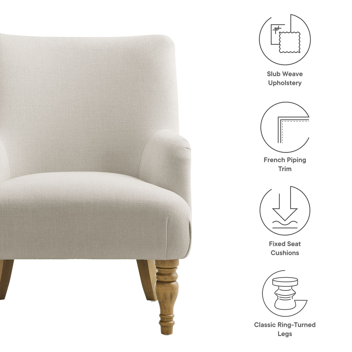 Ellington Salt Fabric Upholstered Accent Armchair - Ornate Home