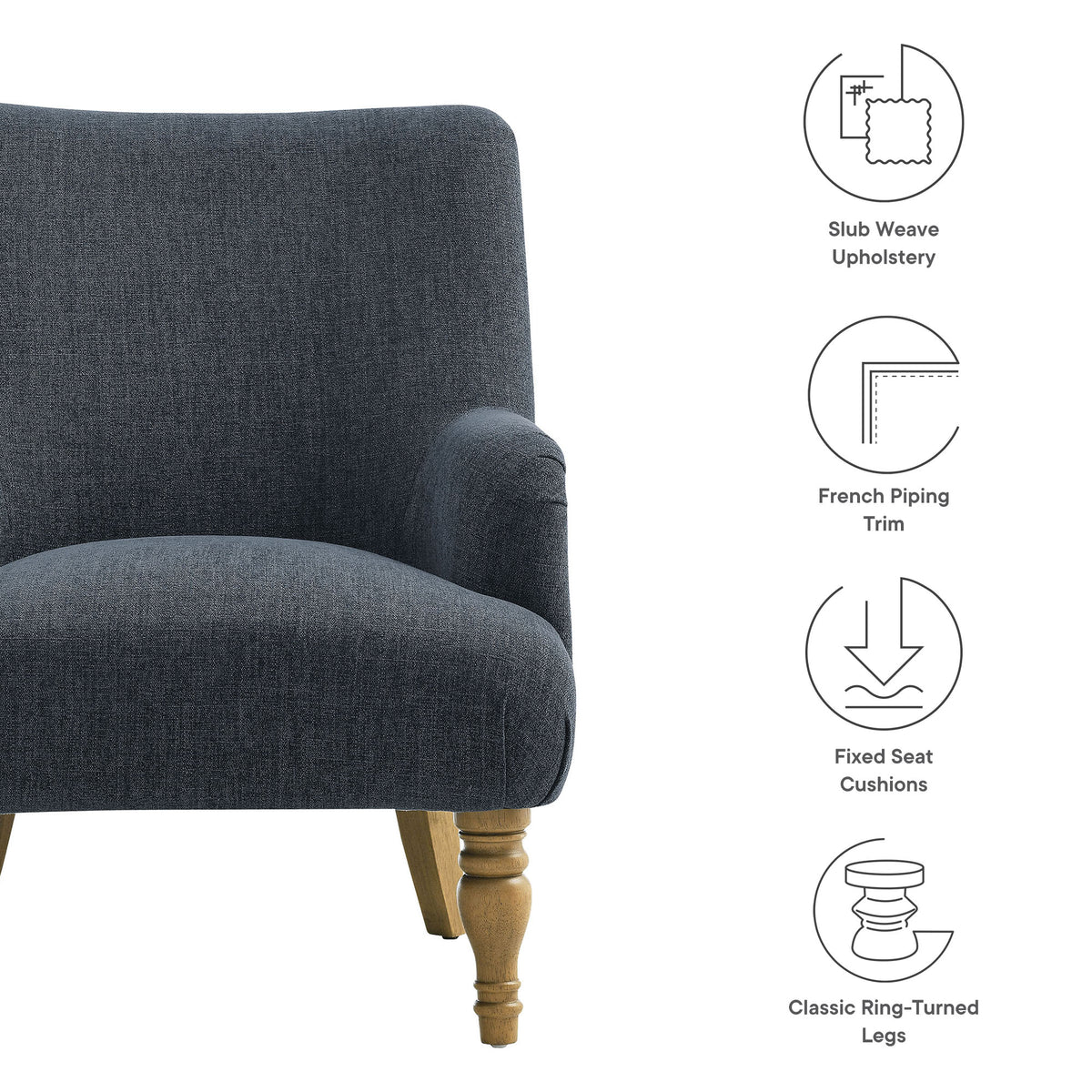 Ellington Slate Blue Fabric Upholstered Accent Armchair - Ornate Home