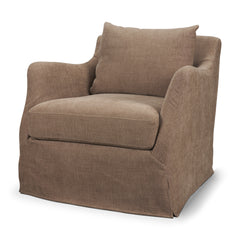 Ellington Stonewashed Latte Slipcovered Slope Arm Swivel Accent Chair - Ornate Home