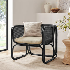Ellis Black Natural Rattan Accent Armchair - Ornate Home