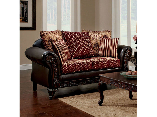 Ellis Burgundy/Brown/Dark Cherry Loveseat - Ornate Home