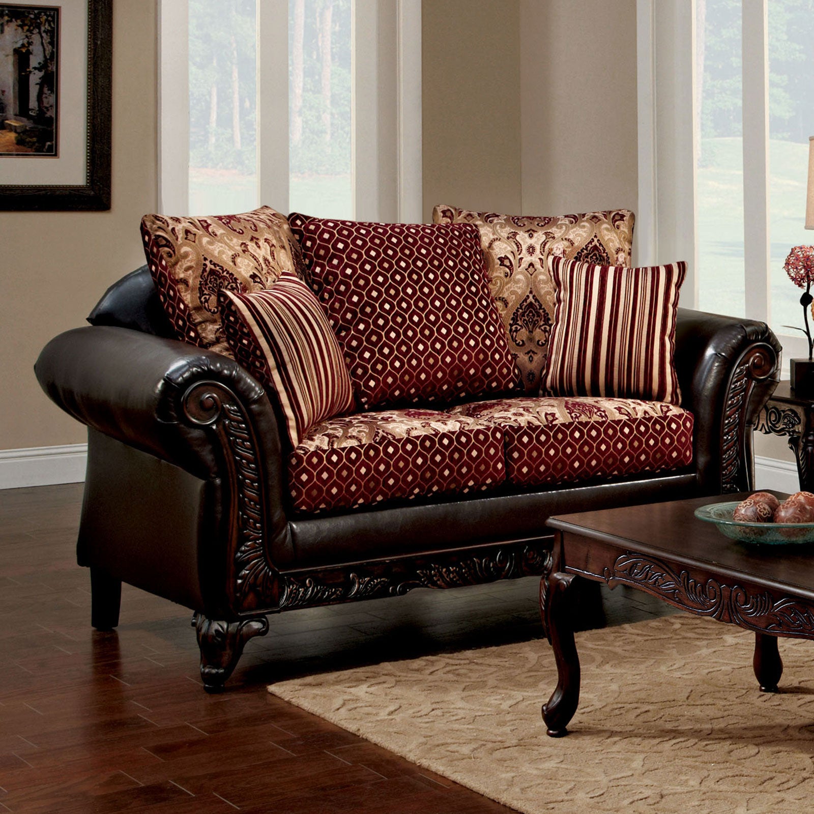 Ellis Burgundy/Brown/Dark Cherry Sofa & Loveseat - Ornate Home