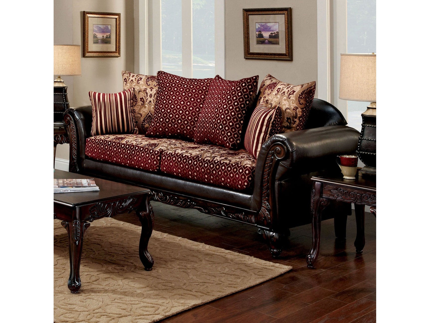 Ellis Burgundy/Brown/Dark Cherry Sofa - Ornate Home