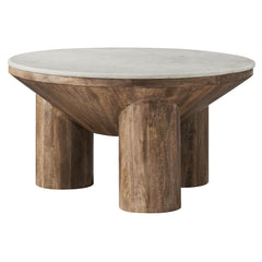 Ellison Walnut 33" Round Wood Coffee Table With Marble Top - Ornate Home