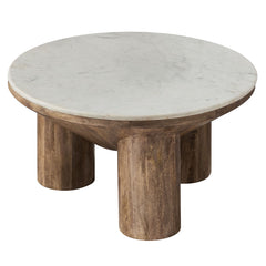 Ellison Walnut 33" Round Wood Coffee Table With Marble Top - Ornate Home