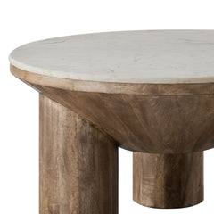 Ellison Walnut 33" Round Wood Coffee Table With Marble Top - Ornate Home