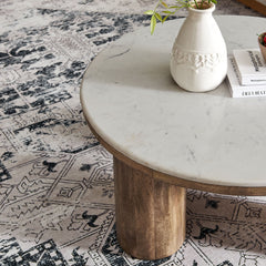 Ellison Walnut 33" Round Wood Coffee Table With Marble Top - Ornate Home