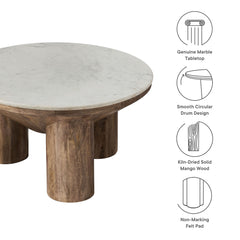 Ellison Walnut 33" Round Wood Coffee Table With Marble Top - Ornate Home