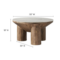 Ellison Walnut 33" Round Wood Coffee Table With Marble Top - Ornate Home