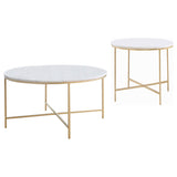 Ellison White 2-piece Round Marble Coffee and End Table Set - Ornate Home