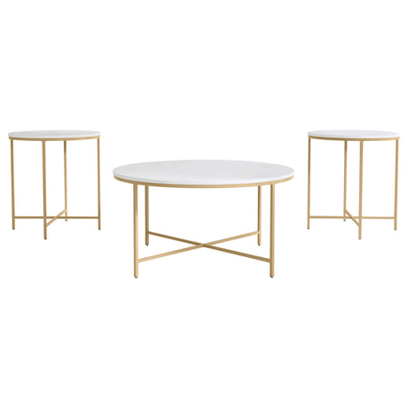 Ellison White 3-piece Round Marble Coffee and End Table Set - Ornate Home