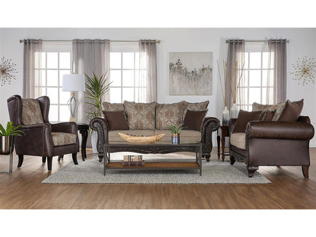 Elmbrook Brown 3-piece Upholstered Rolled Arm Sofa Set - Ornate Home
