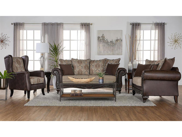 Elmbrook Brown 3-piece Upholstered Rolled Arm Sofa Set - Ornate Home