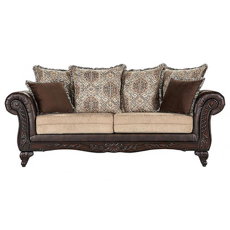 Elmbrook Brown 3-piece Upholstered Rolled Arm Sofa Set - Ornate Home