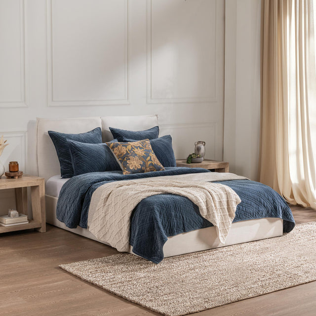 Elms Crisp Blue Velvet Quilt Collection - Ornate Home