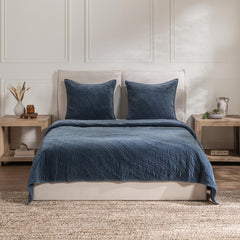 Elms Crisp Blue Velvet Quilt Collection - Ornate Home
