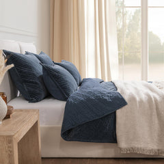 Elms Crisp Blue Velvet Quilt Collection - Ornate Home