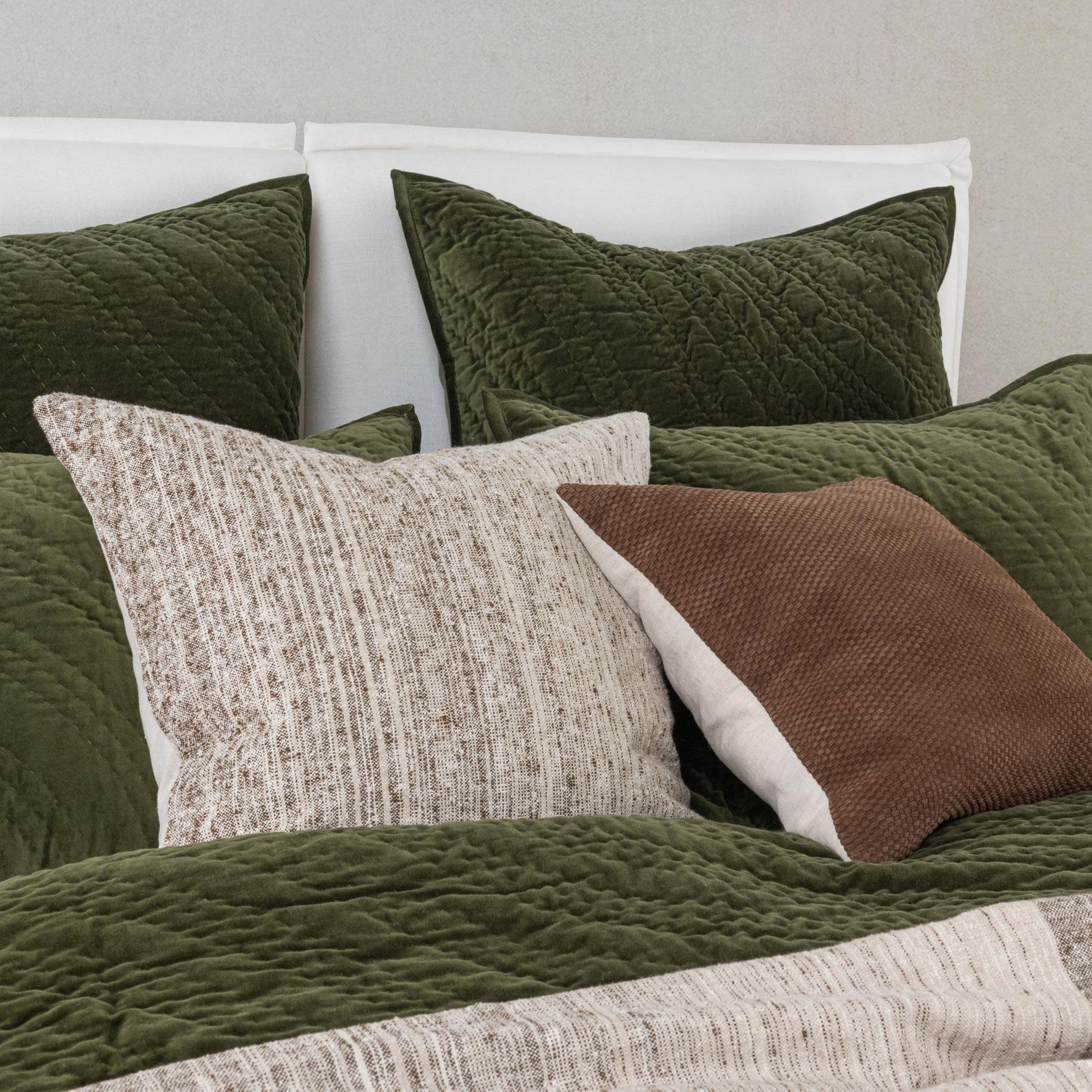 Elms Loden Green Velvet Quilt Collection - Ornate Home