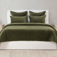 Elms Loden Green Velvet Quilt Collection - Ornate Home