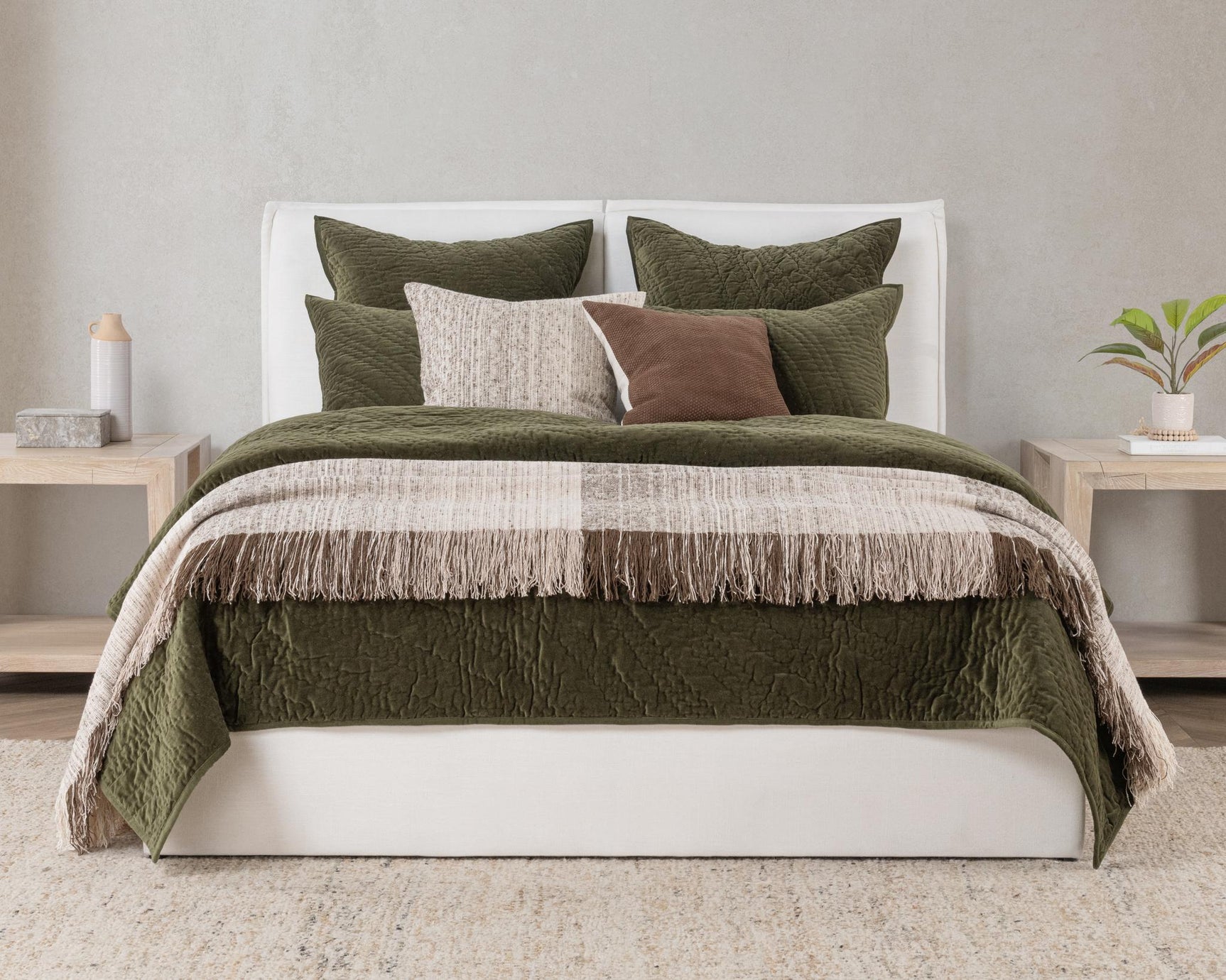 Elms Loden Green Velvet Quilt Collection - Ornate Home
