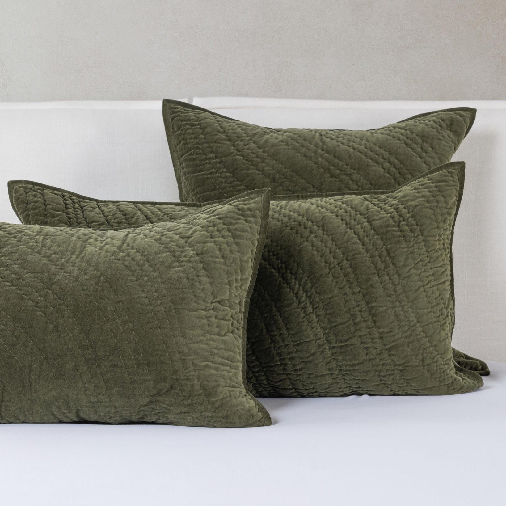 Elms Loden Green Velvet Quilt Collection - Ornate Home
