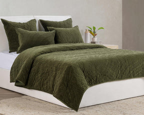 Elms Loden Green Velvet Quilt Collection - Ornate Home