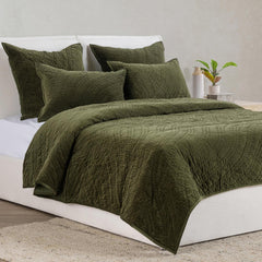 Elms Loden Green Velvet Quilt Collection - Ornate Home