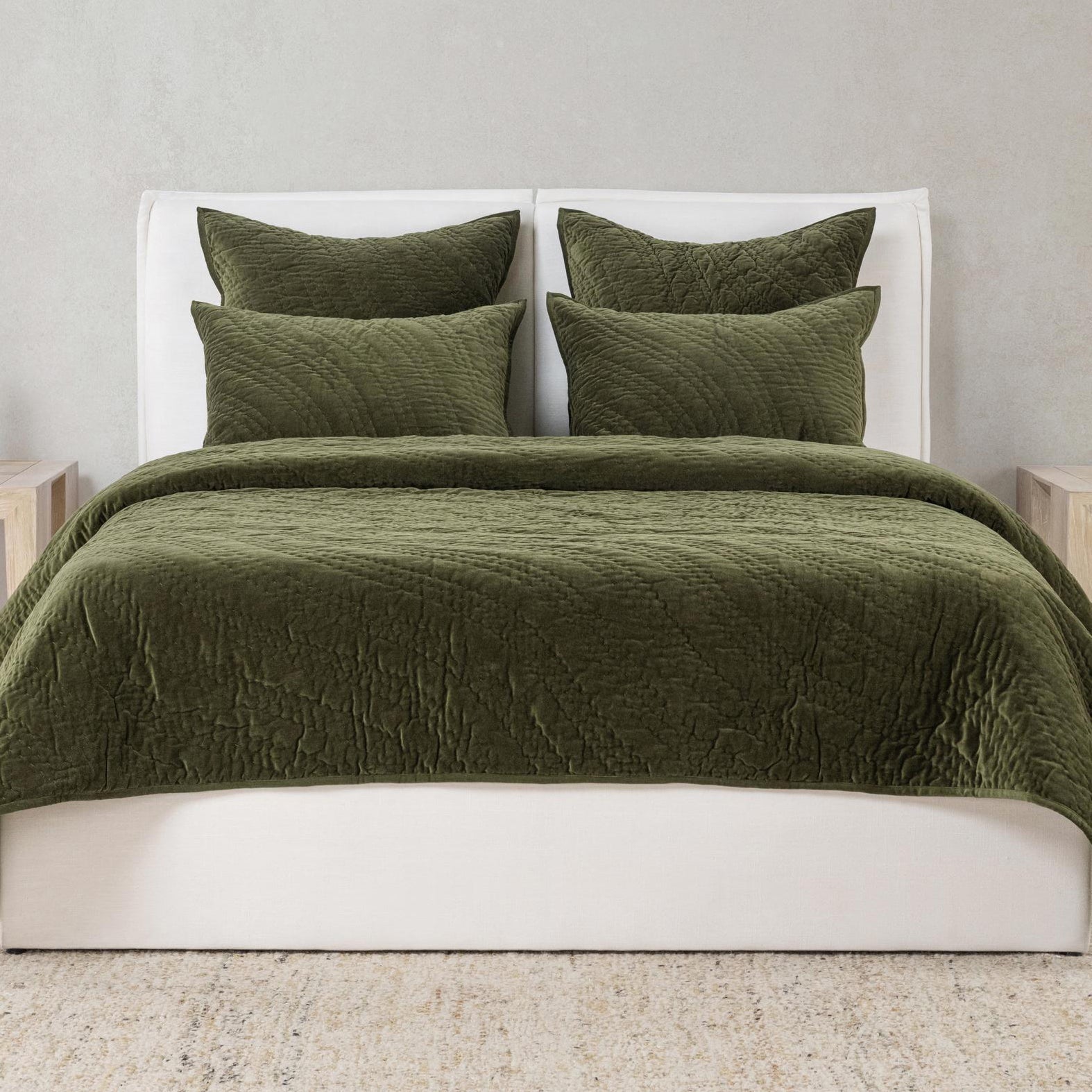 Elms Loden Green Velvet Quilt Collection - Ornate Home