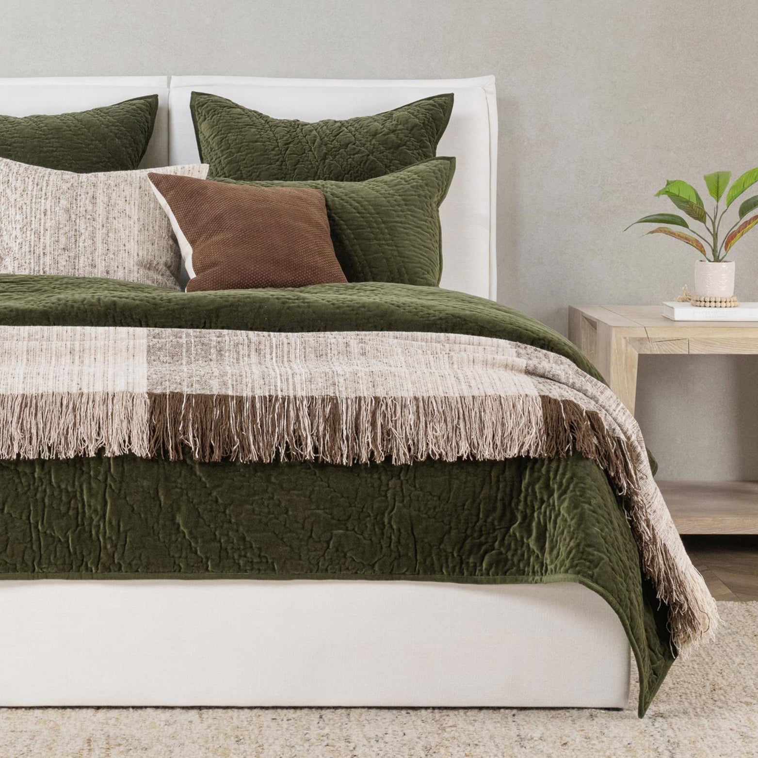 Elms Loden Green Velvet Quilt Collection - Ornate Home