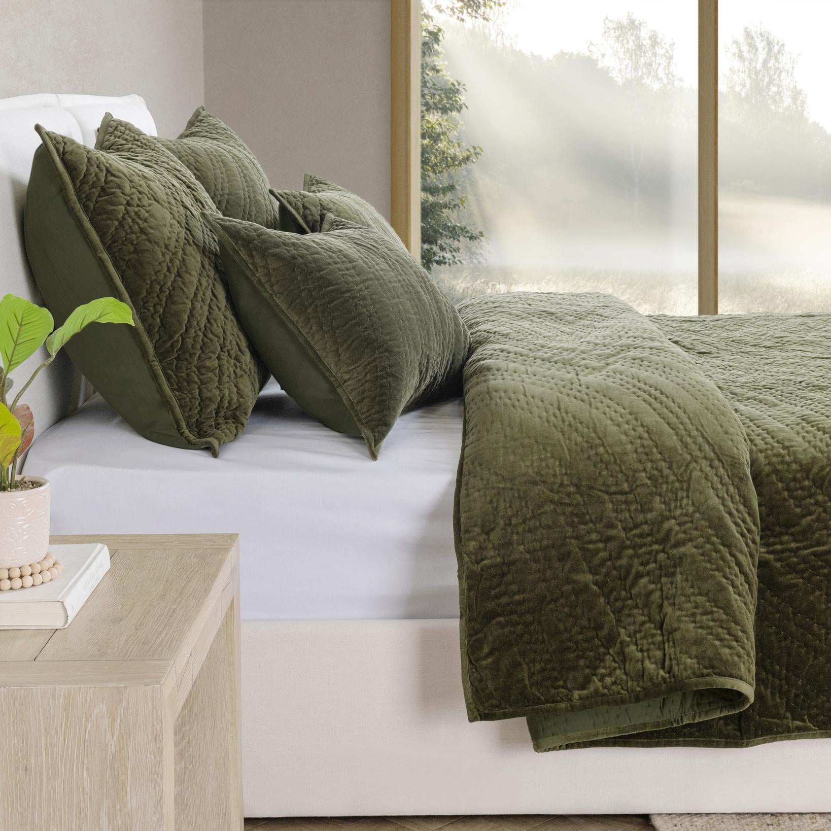 Elms Loden Green Velvet Quilt Collection - Ornate Home