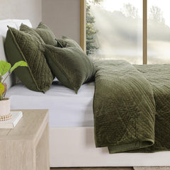 Elms Loden Green Velvet Quilt Collection - Ornate Home