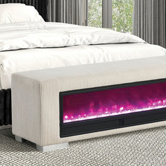 Elnath Beige Bench w/ Visual Crystal Fireplace - Ornate Home