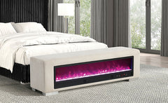 Elnath Beige Bench w/ Visual Crystal Fireplace - Ornate Home