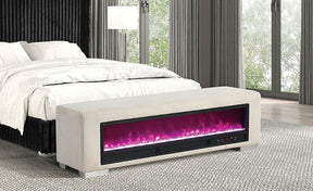 Elnath Beige Bench w/ Visual Crystal Fireplace - Ornate Home