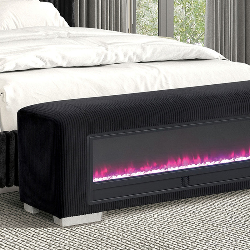 Elnath Black Bench w/ Visual Crystal Fireplace - Ornate Home