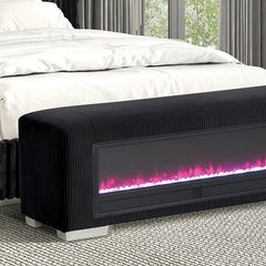 Elnath Black Bench w/ Visual Crystal Fireplace - Ornate Home