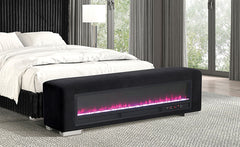 Elnath Black Bench w/ Visual Crystal Fireplace - Ornate Home