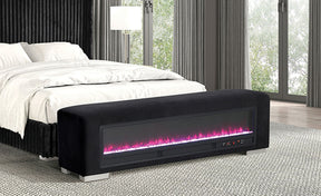 Elnath Black Bench w/ Visual Crystal Fireplace - Ornate Home