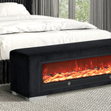 Elnath Black Bench w/ Visual Wood Log Fireplace - Ornate Home