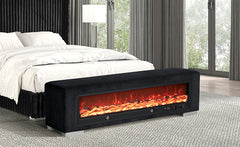 Elnath Black Bench w/ Visual Wood Log Fireplace - Ornate Home