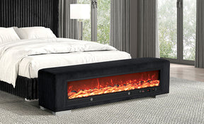 Elnath Black Bench w/ Visual Wood Log Fireplace - Ornate Home