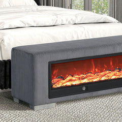 Elnath Gray Bench w/ Visual Wood Log Fireplace - Ornate Home