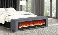 Elnath Gray Bench w/ Visual Wood Log Fireplace - Ornate Home