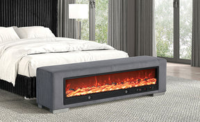 Elnath Gray Bench w/ Visual Wood Log Fireplace - Ornate Home