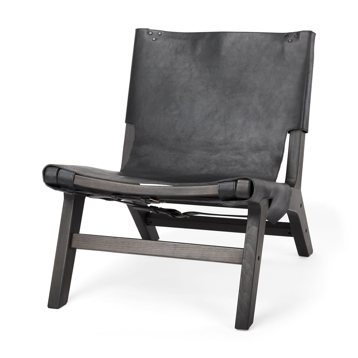 Elodie Black Leather Stain Beech Wood Frame Accent Chair - Ornate Home